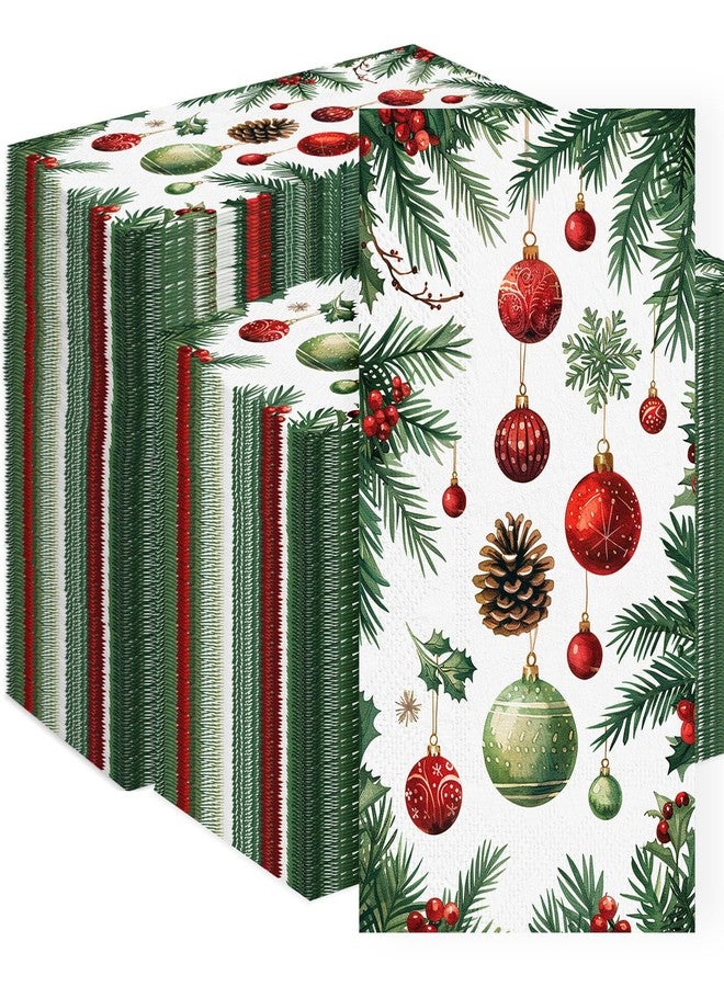 Tbsone 3-Ply Christmas Paper Napkins Disposable: Guest Dinner Hand Towels, Xmas Table Decorative for Bathroom Home Kitchen, Holiday Cocktail Party Decor, Red White Green (4.3x7.9 Inches, Count, 100) - Image 1